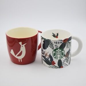 Starbucks Holiday Ceramic Coffee Cup Mugs Set of 2 Red Green White